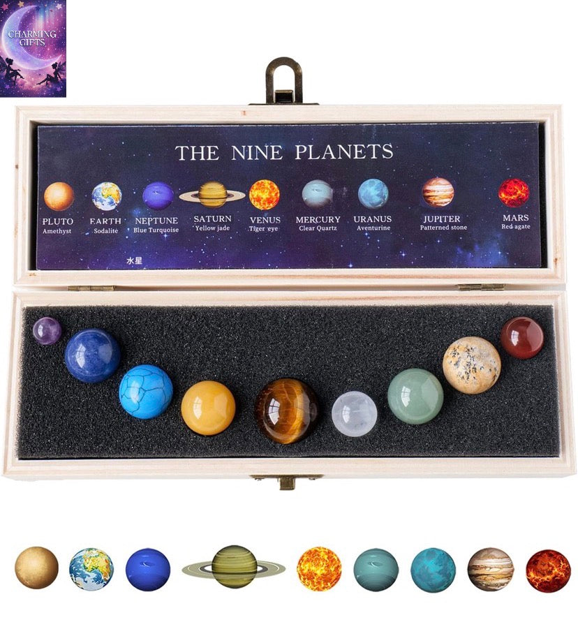 Nine Planets Solar System Model Crystal Ball - Natural Crystal Gemstone Marble Space Home Desk Decoration - Creative Gifts