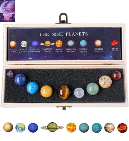 Nine Planets Solar System Model Crystal Ball - Natural Crystal Gemstone Marble Space Home Desk Decoration - Creative Gifts