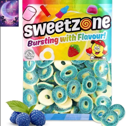 Sweetzone Blue Raspberry Rings – Delicious Chewy Sweets in Bulk, 1kg, Fruity & Tangy Blue Raspberry Flavour Candy for Sharing & Gifting