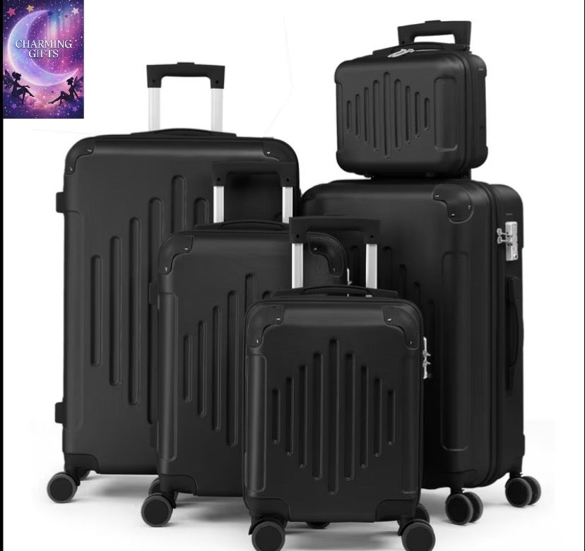 5pcs Luggage with Corner Protectors, 12/ 16/ 20/ 24/ 28-Inch, Durable Hard Shell, 360 Spinner Wheels, Multifunctional Large Capacity, Lightweight Travel Suitcase