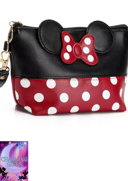 Minnie Mouse Travel Cosmetic Bag Cartoon Bow Makeup Case Women Zipper Hand Holding Make Up Handbag Organizer Storage Pouch Toiletry Wash Bags
