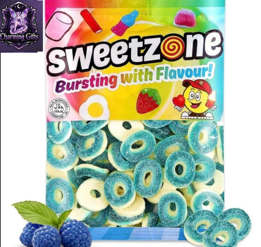 Sweetzone Blue Raspberry Rings – Delicious Chewy Sweets in Bulk, 1kg, Fruity & Tangy Blue Raspberry Flavour Candy for Sharing & Gifting