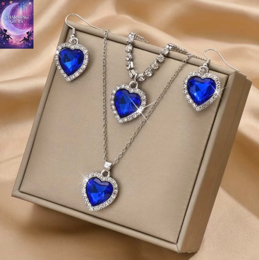 Fashionable And Easy Peach Heart Necklace, Earrings, And Bracelet 4pcs Set, Valentine'S Day, Christmas, Girlfriend, Best Friend Gift (Product Does Not Include Box)