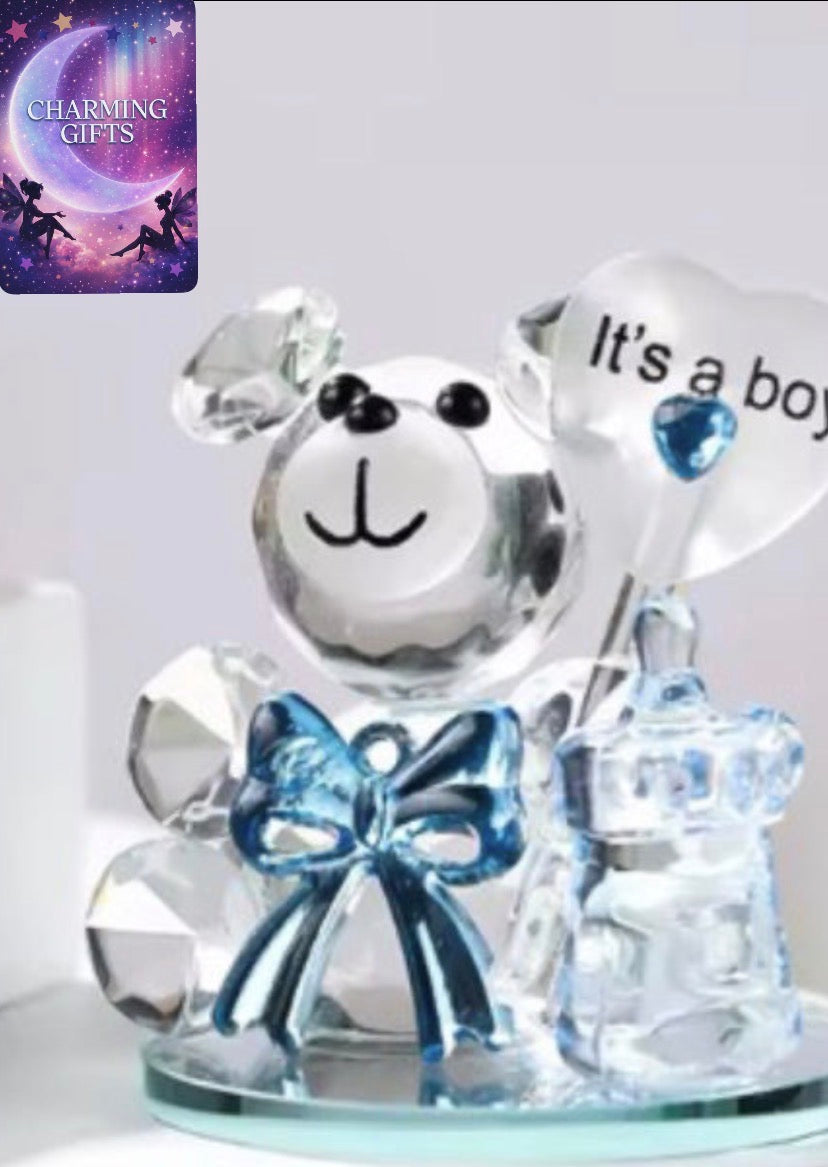 Crystal Bear With Bottle Figurines Glass Valentine's Day Ornament Lovely Animal Paperweight Wedding Home Decor Christmas Gifts