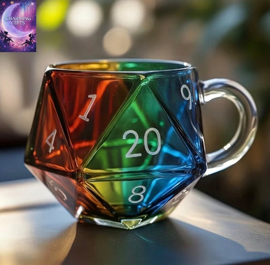 Heatproof Glass Cup 20-Sided Polyhedral D&D Dice Design Water Mug Tabletop Board Game Enthusiasts Drinkware