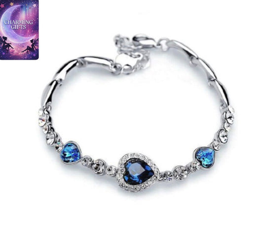 1 pc fashion Heart Bangle Bracelet Gift New Fashion Women Ocean Blue Crystal Rhi