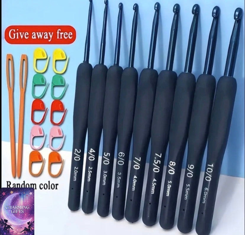 9pcs Blue Crochet Hook Set, Stainless Steel Soft Handle Crochet Hooks, Suitable for Amigurumi, Knitting, Beginners, All Seasons, Crafting Essentials, Handmade Accessories, Stylish Crochet Tools, Ergonomic Design, Highquality Hooks, Smooth Finish, Knitting