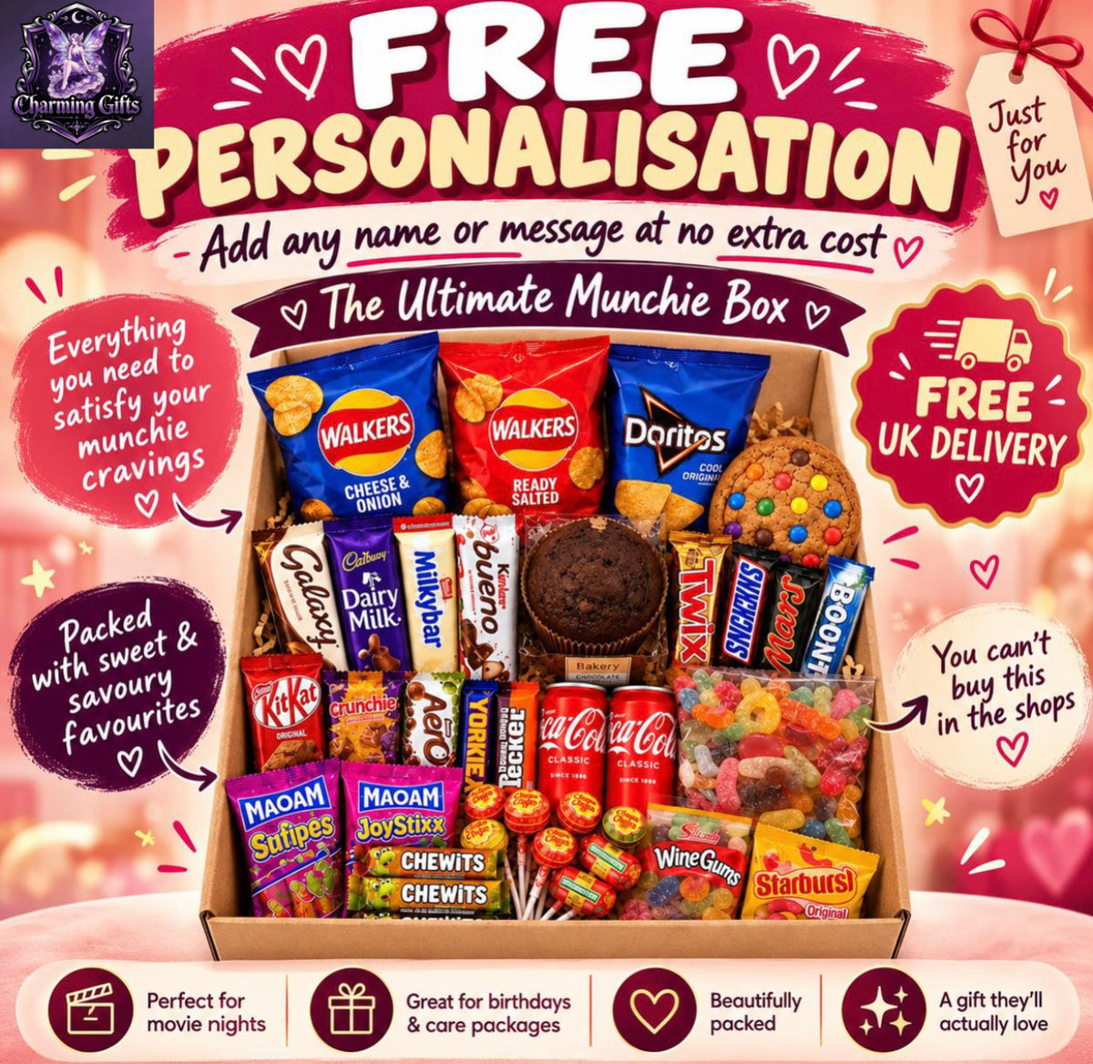 Personalised Snack Gift Box – Chocolate, Sweets, Crisps, Cookies & Drinks HampeR