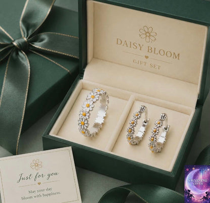 925 Sterling Silver Beautiful Daisy Hoop Earrings & Ring Set Women Girls Jewellery Gift UK