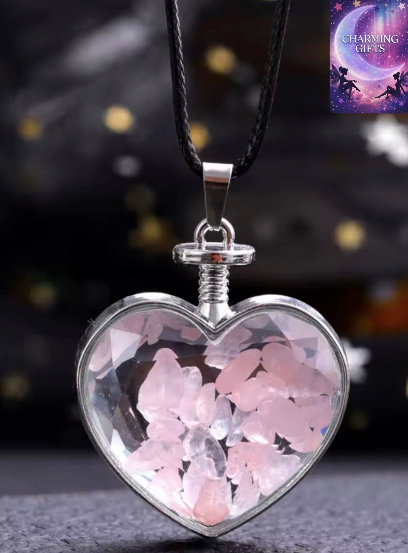Natural Stone Bottle Necklace For Girls Creative Gift Broken Stone Jewelry Healing Crystal Stone Heart pendant love glass bottle