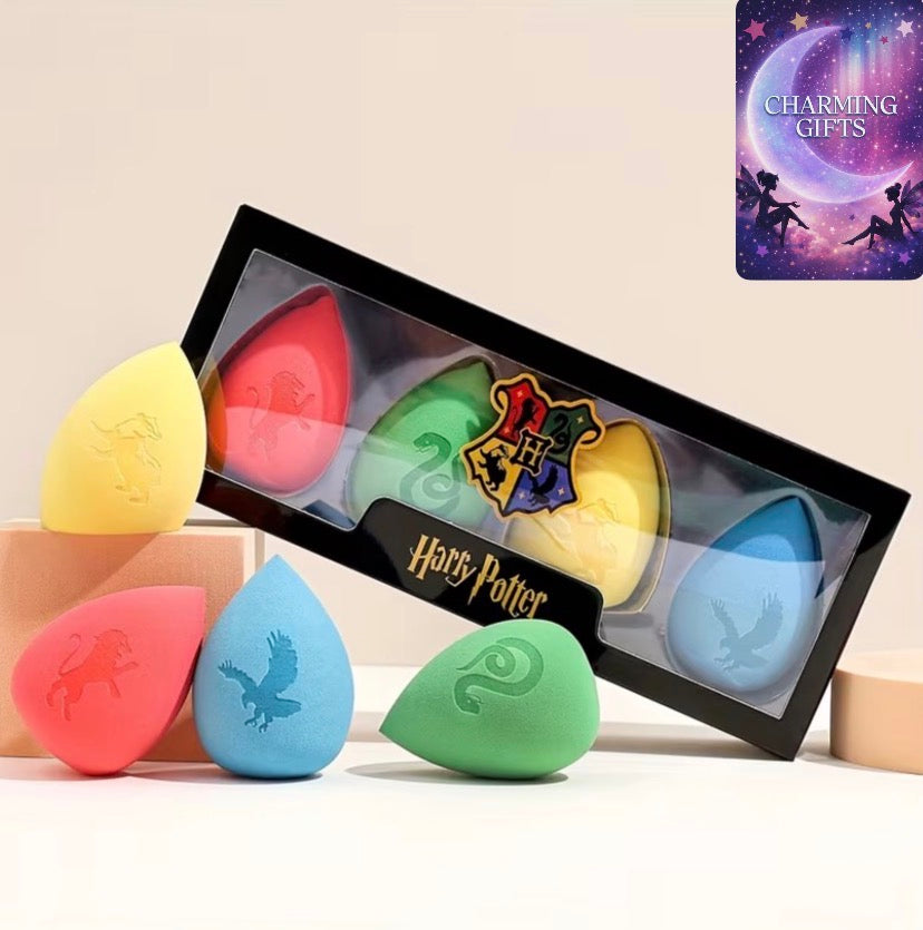 Harry Potter Hogwarts Magic Academy Sponge Powder Puff - Soft Latex-Free Foundation Blender with House Crests (Hogwarts, Gryffindor, Slytherin, Ravenclaw