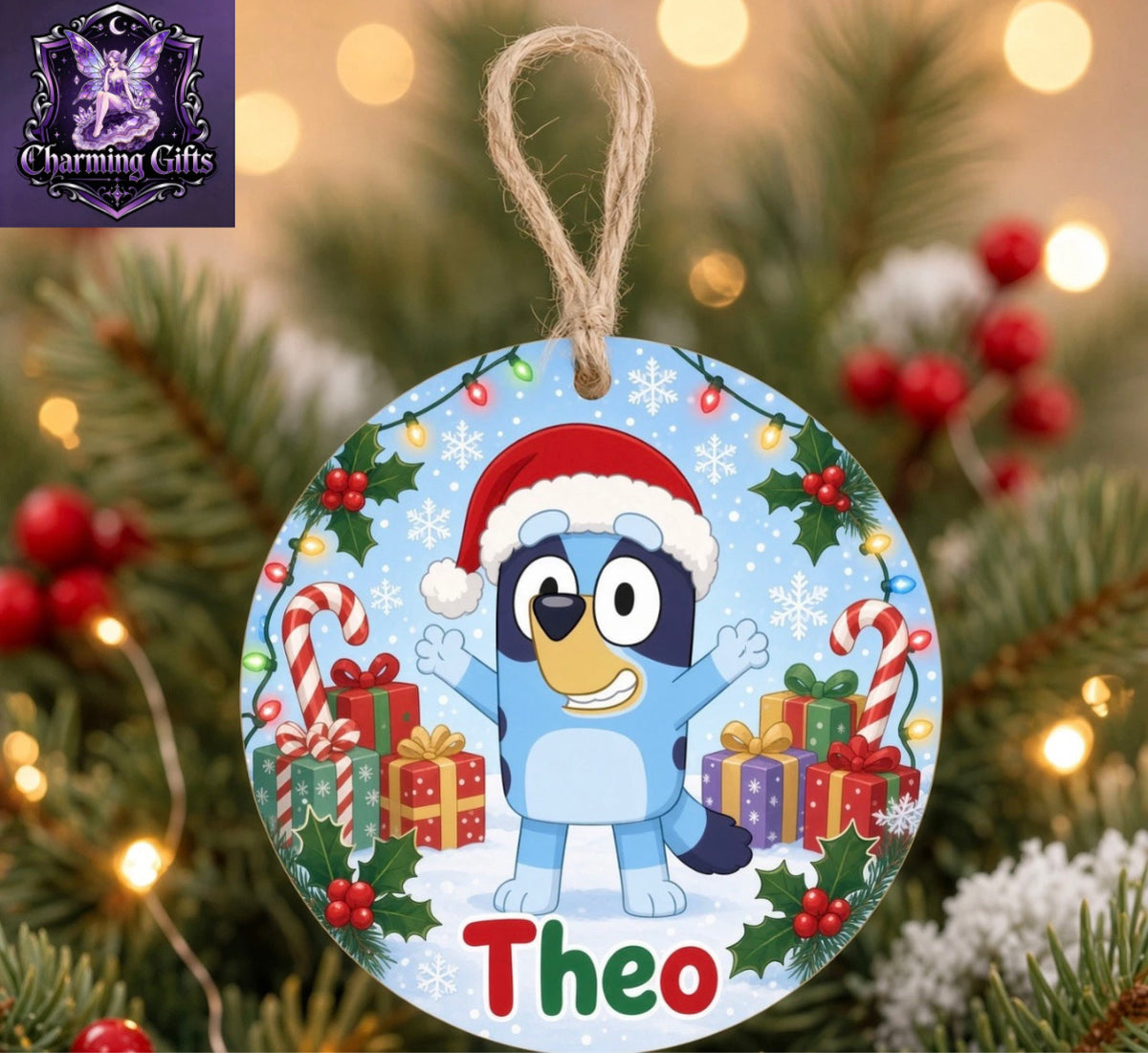 Bluey Personalised Round Wooden Hanging Ornament, One- Sided, 1pc