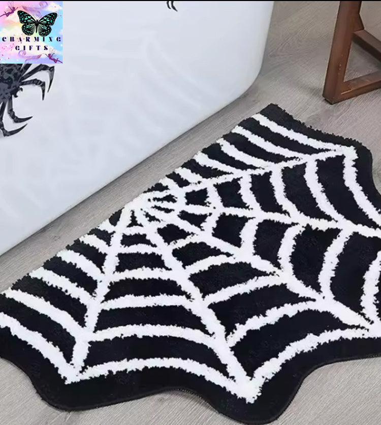 Black Spider Web Halloween Rug Bathroom Rug for Halloween Decor Spooky Gothic Bath Mat X2