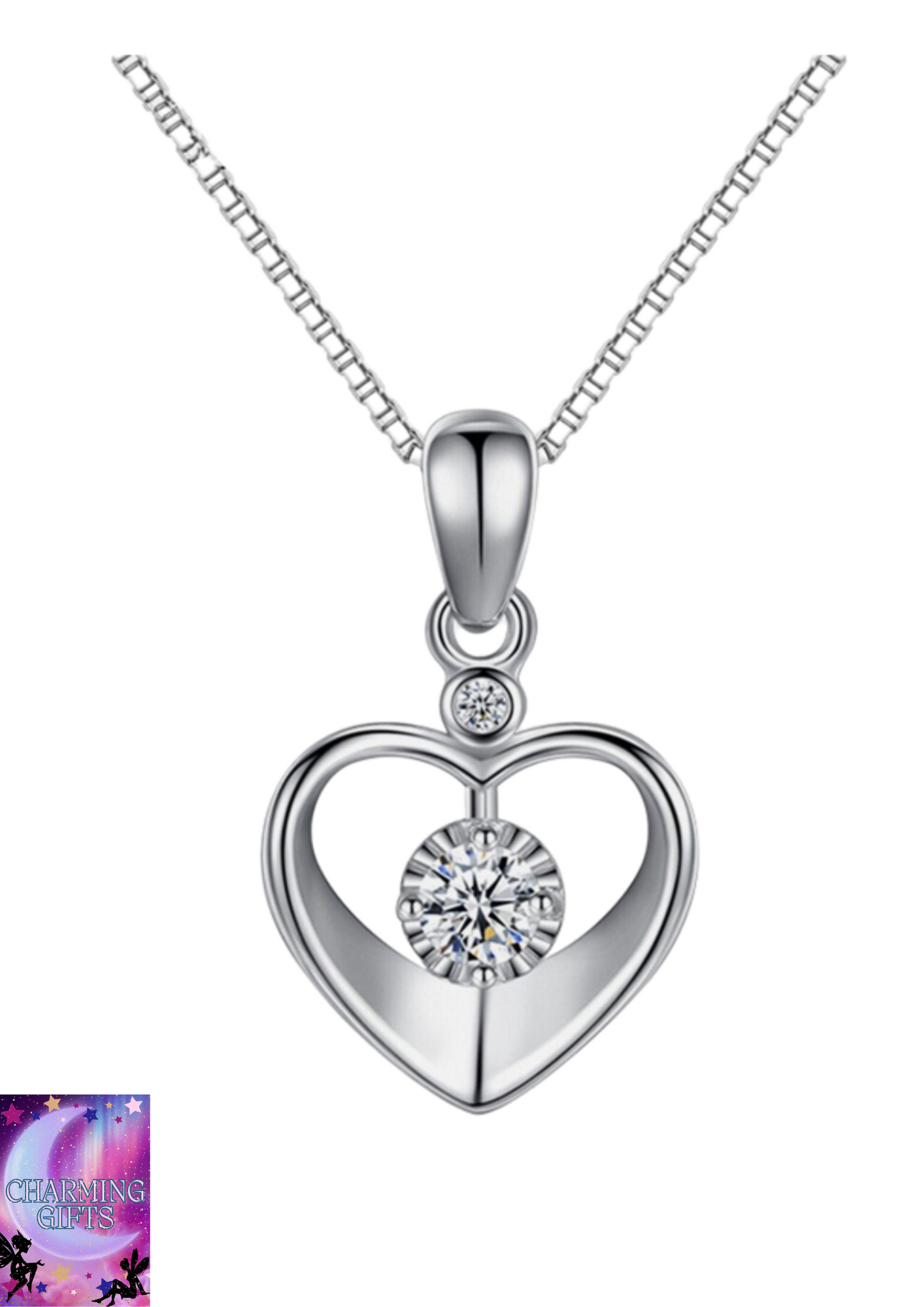 925 Sterling Silver Crystal Love Heart Pendant Necklace Women's  Jewellery