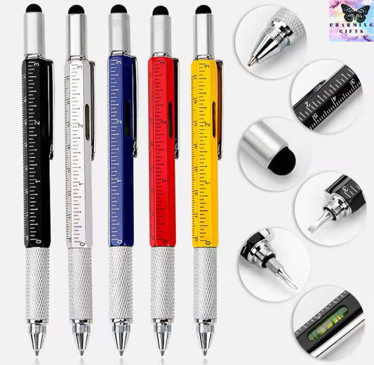 7 In 1 Multifunctional Ballpoint Pen with Modern Multitech Gadget Measuring Ruler Screwdriver Touch Screen Stylus Level