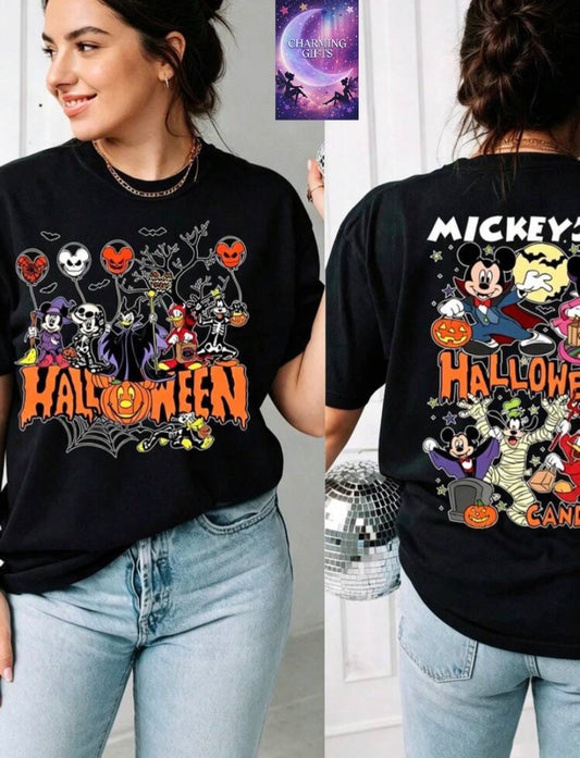 100% Cotton T-Shirt, Halloween Pumpkin Color Character Double-Sided Disney Print, Easy To Wear In Summer, Micro-Elastic, Breathable, Outdoor Holiday S