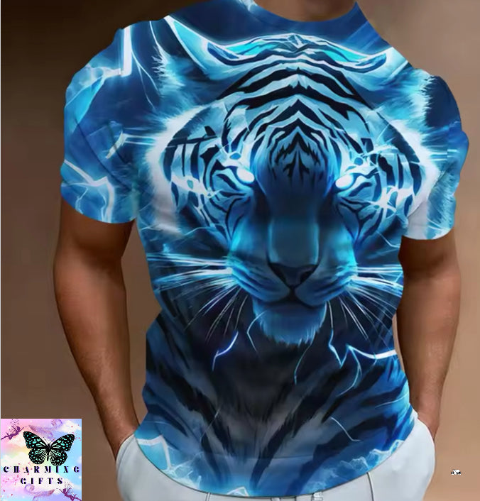 Fierce Tiger Print Men's T-Shirt 3d Print Short Sleeve T-Shirt For Men Summer Loose Man Clothing Retro Loose Oversized Tees Tops