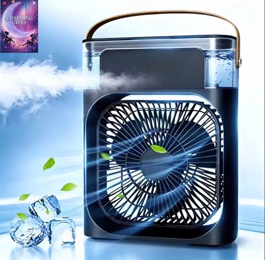 USB Rechargeable Mini Water-Cooled Air Cooler Fan, 3 Speed Wind Humidifier Mist Fan for Office Bedroom