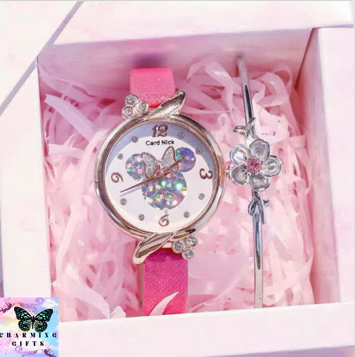 Disney Mickey Minnie Mouse Kids Women Watch Anime Figure Children Kawaii Quartz Watches Fashion for Girls Birthday Gifts