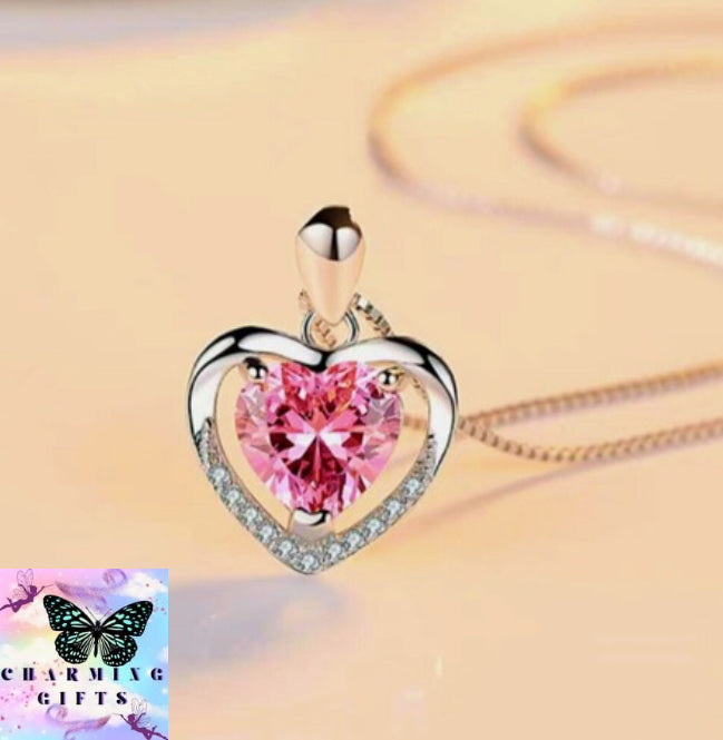 Jewell's of the heart 925 Sterling Silver Heart Crystal Pendant Chain Necklace Womens Jewellery Gifts