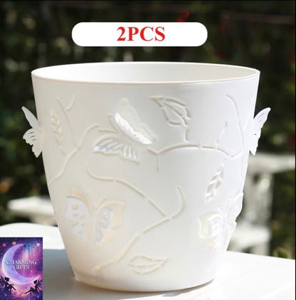 2pcs Set of Double-Layer 3D Cartoon Relief Planters, 14.6Cm/5.75 Inches Plastic Creative Plant Pots, Butterfly Pattern Inner Pots, with Breathable Drainage Holes Design, Ideal Gift for Plant Lovers Gardening Gift Home Decor