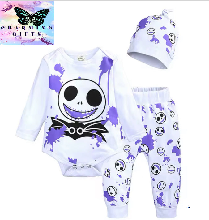 Nightmare before Christmas Newborn Baby Cotton Clothes Sets Spring Autumn Girl Boy Romper Pants Hat 3pcs Sets For Halloween Ghost Infant Pajamas Wear