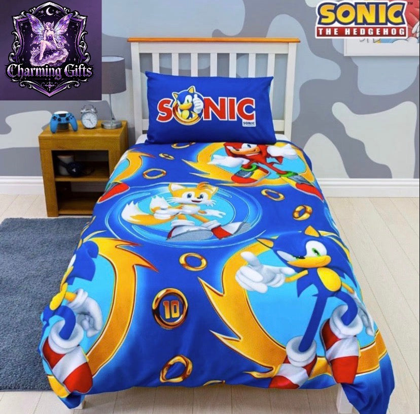 Sonic The Hedgehog Official Speed Design Single Duvet Cover Set | Reversible 2 Sided Bedding Including Matching Pillow Case,