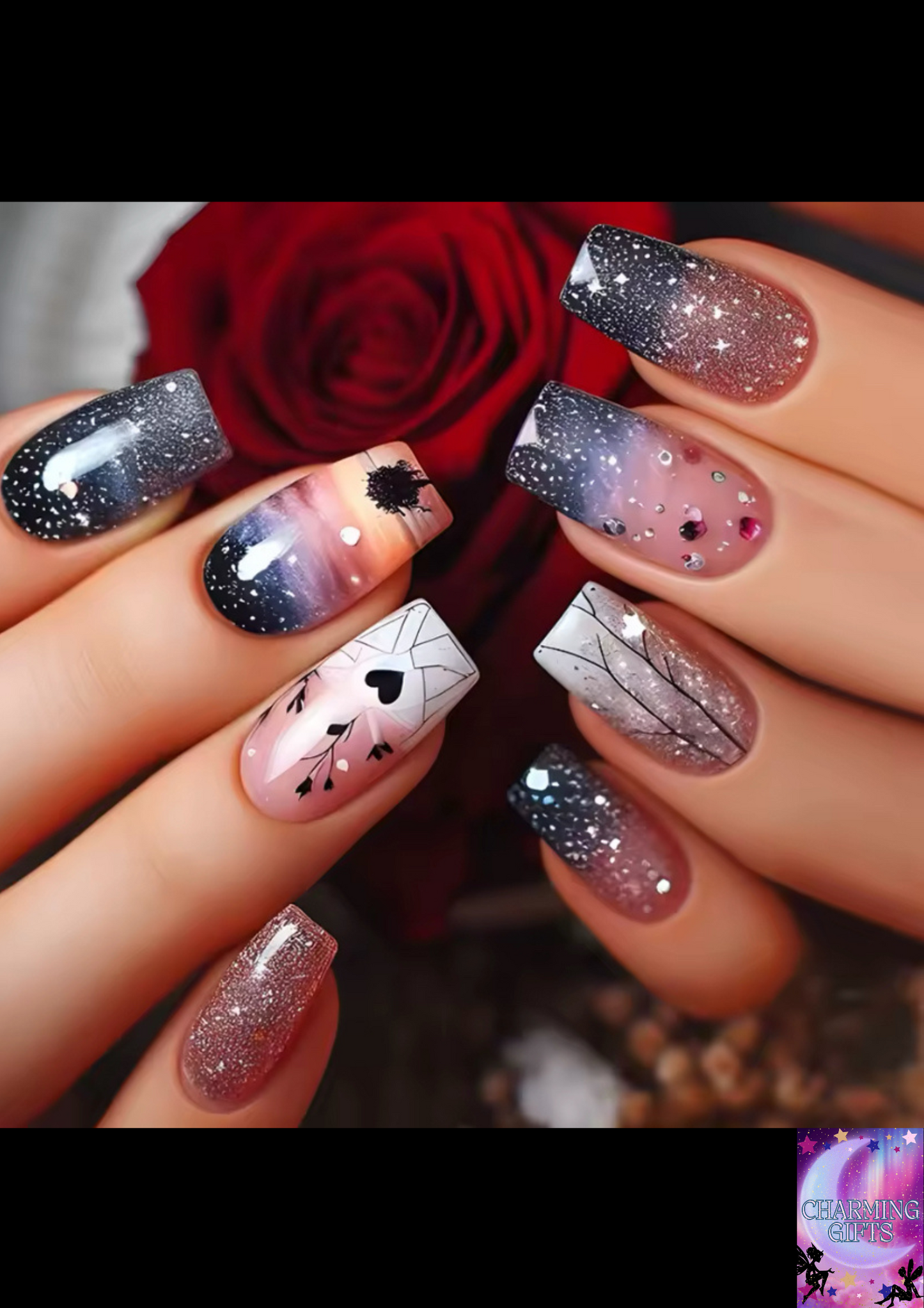 24Pcs Cute Bee False Nails with Jelly Glue Mid-length Ballet Fake Nail Art Tips Yellow Flower Design Wearable Nails Set Press On