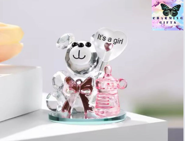 Crystal Bear With Bottle Figurines Glass Valentine's Day Ornament Lovely Animal Paperweight Wedding Home Decor Christmas Gifts