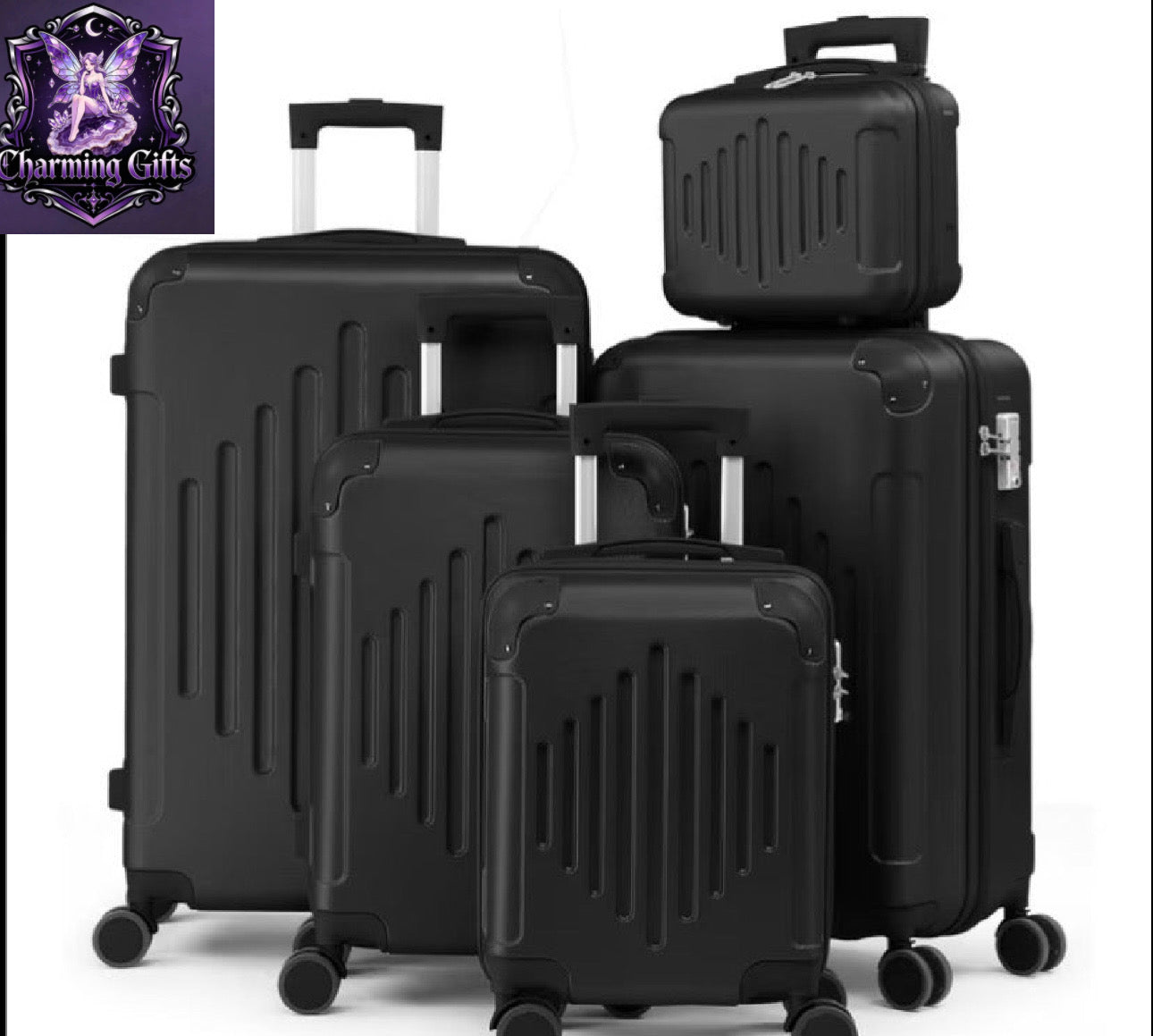 5pcs Luggage with Corner Protectors, 12/ 16/ 20/ 24/ 28-Inch, Durable Hard Shell, 360 Spinner Wheels, Multifunctional Large Capacity, Lightweight Travel Suitcase