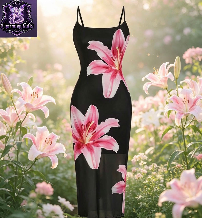 🌸 Elegant Lily Floral Print Sundress 🌸