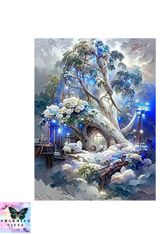 Diamond Painting art kits，5D diamond painting kits for adults, Tree Painting Pictures Cross Stitch Arts Home Wall Decor 30 × 40cm (Blue)