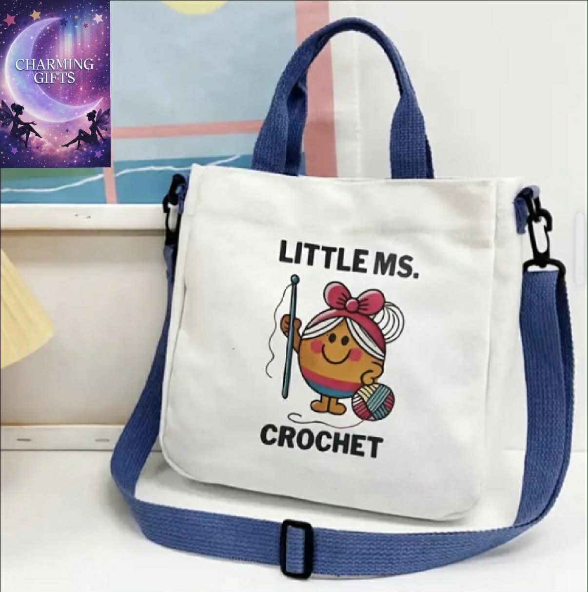 [Crochet Handbag] Durable Beige Polyester Crochet-Themed "CROCHET IS MY Relax" Handbag | Adjustable Detachable Strap, Magnetic Closure, Craft Enthusiast Gift for Work & Daily Use, Smooth Texture Purse