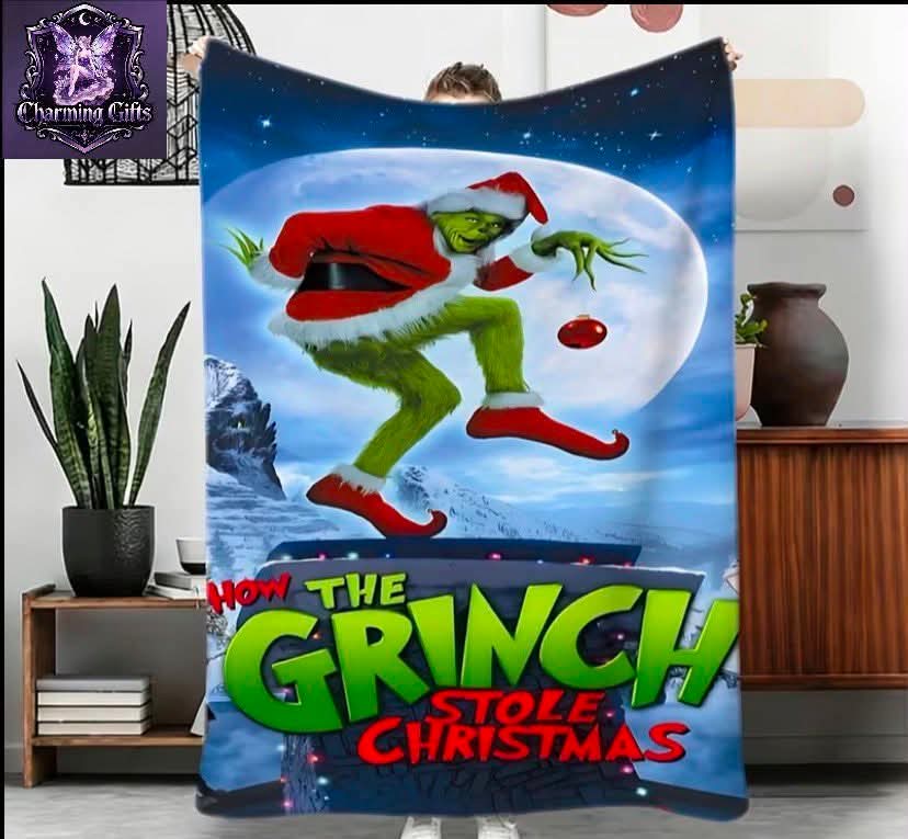 The Grinch Poster 1pc Flannel Blanket, Suitable for All Seasons, Soft and Comfortable, Perfect for Sofas, Beds, and Office Naps. A Versatile Outdoor Sports Blanket, and a Great Holiday Gift for Friends and Family.