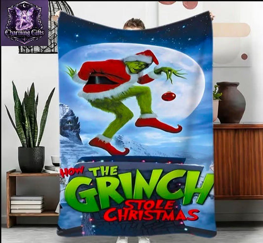 The Grinch Poster 1pc Flannel Blanket, Suitable for All Seasons, Soft and Comfortable, Perfect for Sofas, Beds, and Office Naps. A Versatile Outdoor Sports Blanket, and a Great Holiday Gift for Friends and Family.