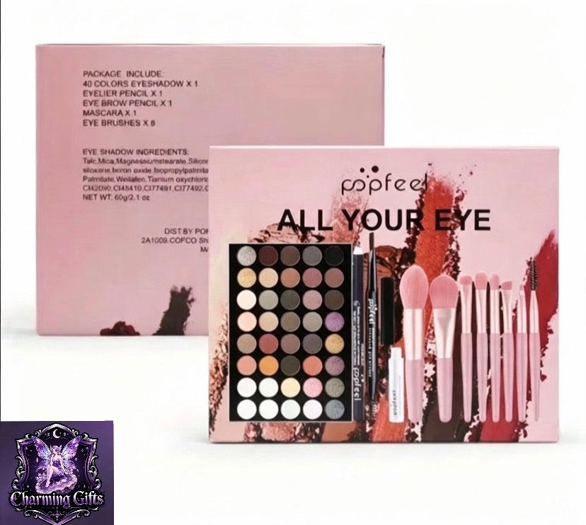 40 Color Eyeshadow Palette Makeup Set with Mascara, Eyeliner Brush and Brow Pencil Combo Starter Kit for Beginners, Gift for Mom, St. Patrick's Day,