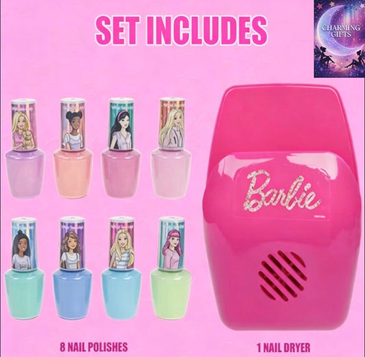 Barbie 8 pcs Non Toxic Nail Polish Set for Kids with Nail Dryer