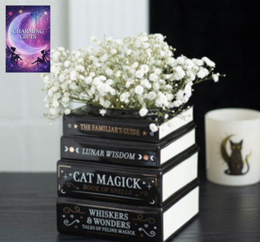 Black Cat Magick Book Stack Vase