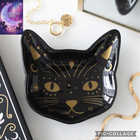 Magick Black Cat Face Trinket Dish