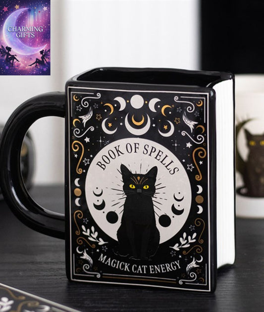 Black Cat Magick Book of Spells Book Shaped Mug