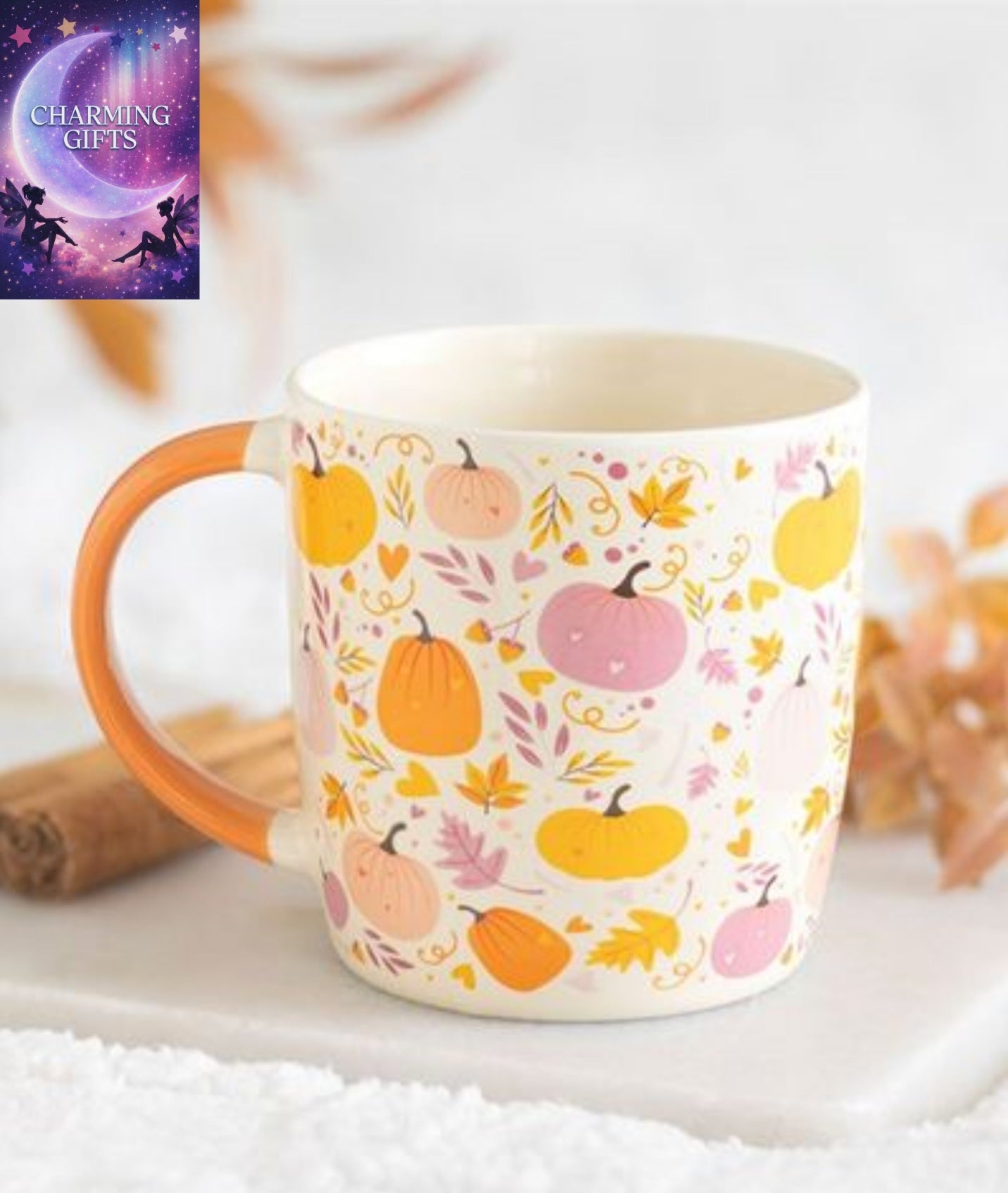 Pink and Orange Pumpkin Print Mug