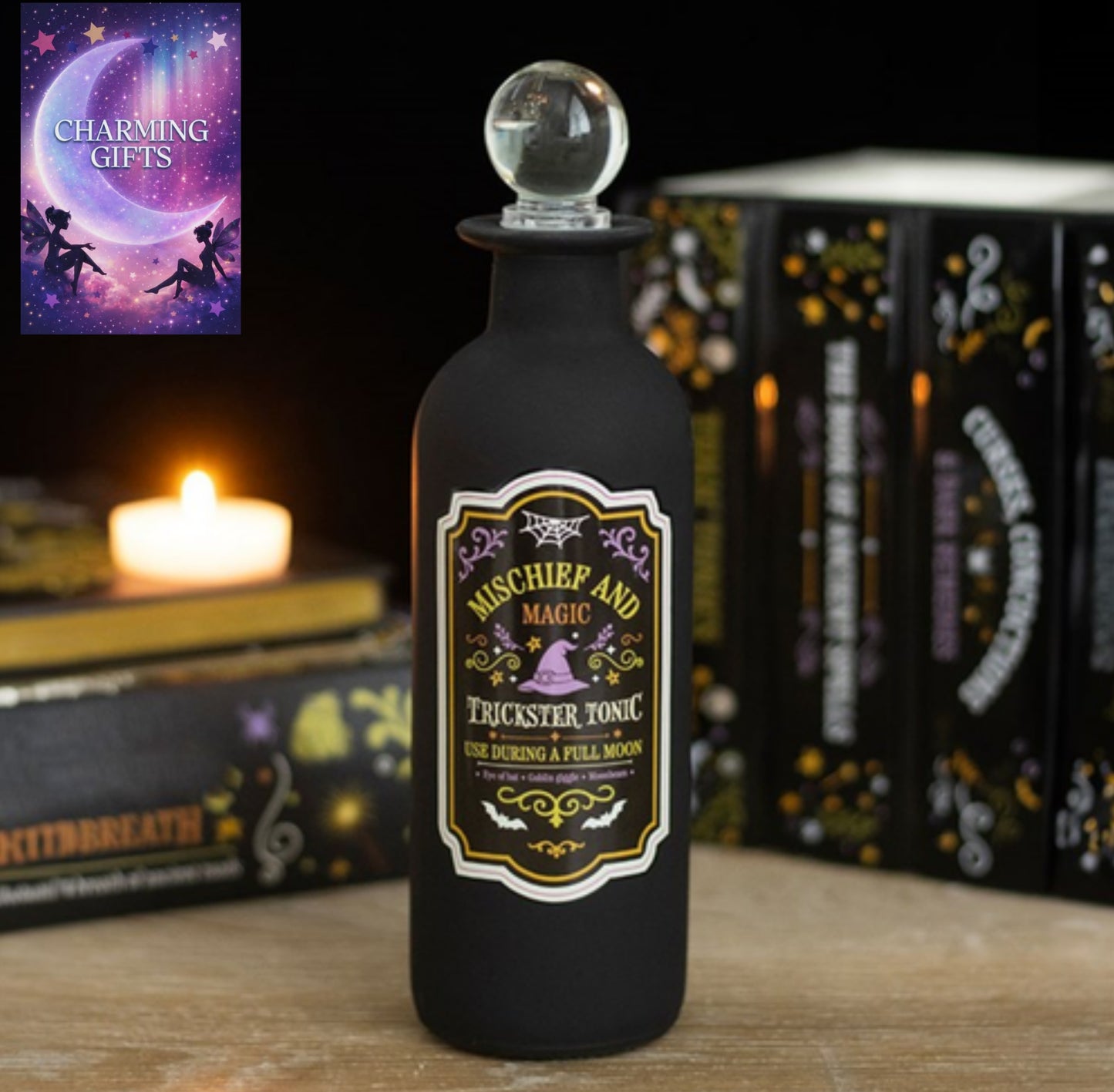Mischief and Magic Decorative Glass Potion Bottle
