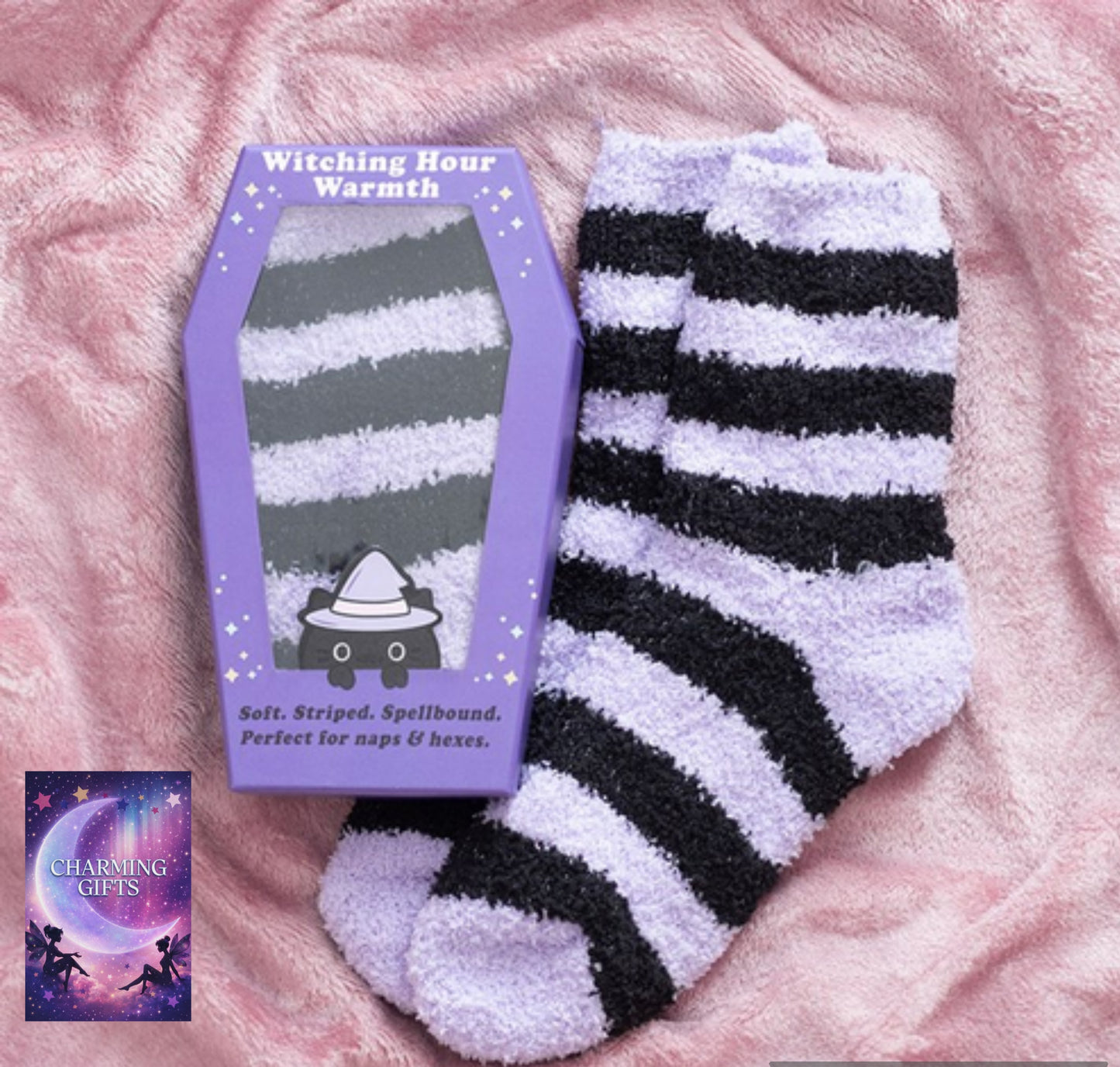 Pastel Purple Striped Socks in Coffin Gift Box