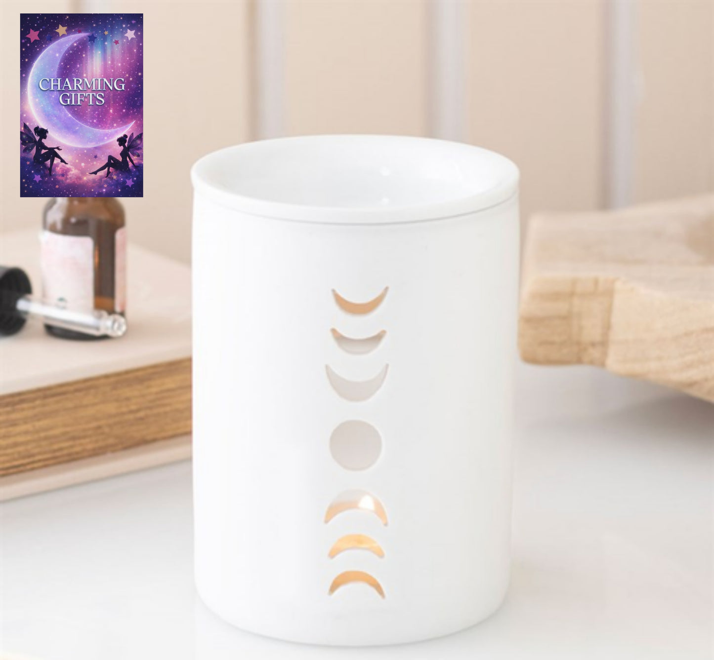 White Moon Phase Cut Out Oil Burner and Wax Warmer