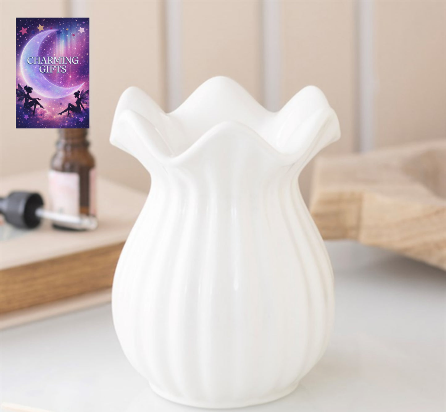 White Pleated Flare Oil Burner