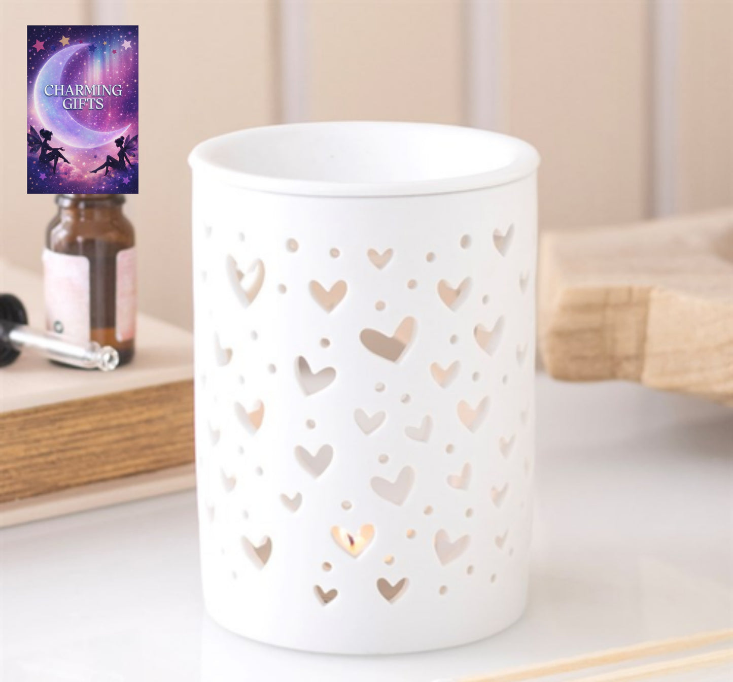 White Heart Cut Out Oil Burner and Wax Warmer
