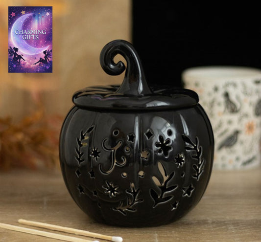 Black Folk Pumpkin Oil Burner and Wax Warmer