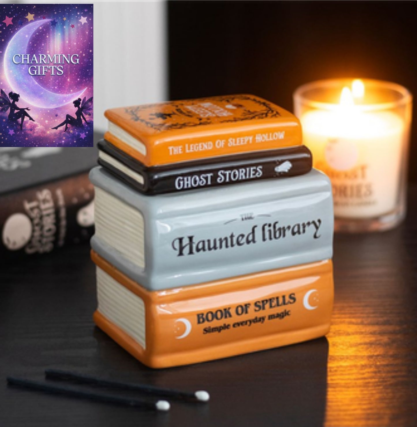 Haunted Library Book Stack Oil Burner and Wax Warmer