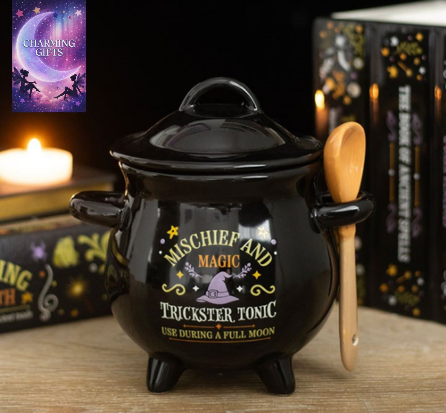 Mischief and Magic Cauldron Soup Bowl with Spoon