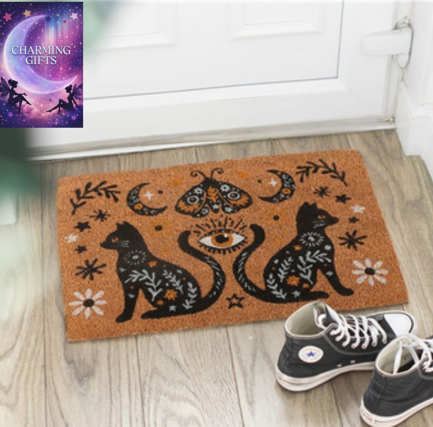 Natural Frightful Folk Cat Doormat